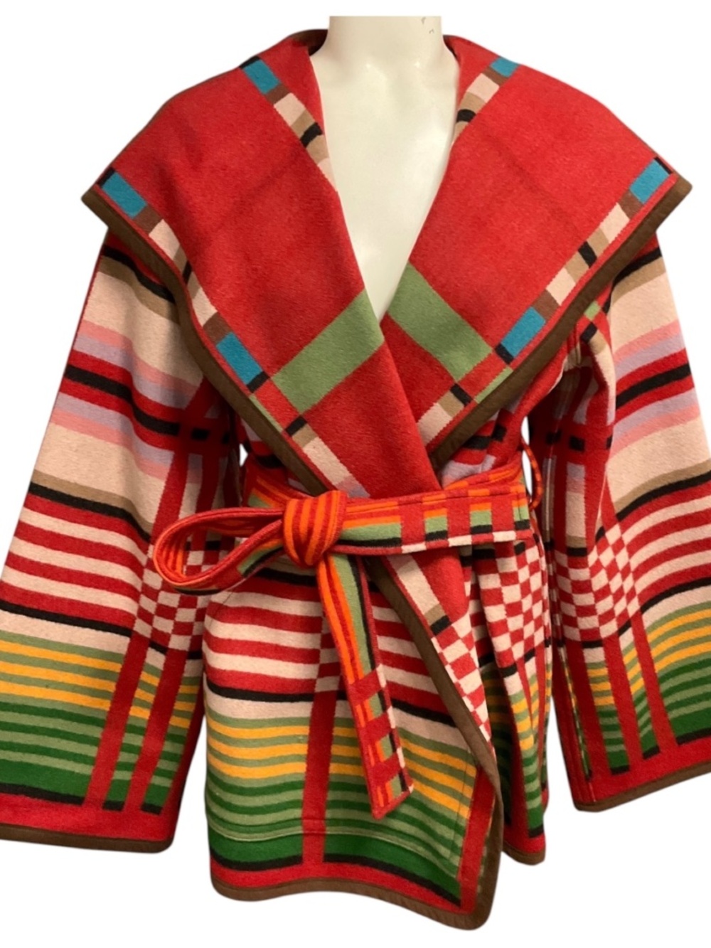 PENDLETON RED MULTI STRIPED WOOL JACKET WITH BELT